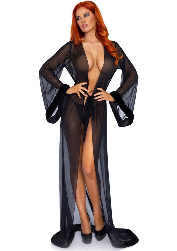 Morticia Fur Trimmed Robe & Panty - Layla Undercover Lingerie