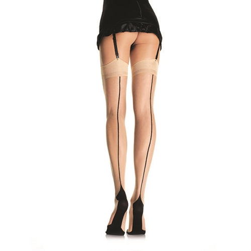 Contrast Backseam Stockings - One Size - Nude LA-9213ND