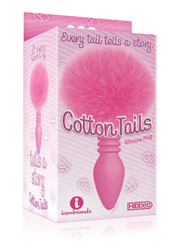 The 9's Cottontails Silicone Bunny Tail Butt Plug  - Ribbed Pink IC2686