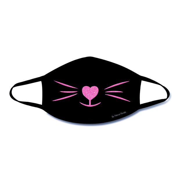 Meow-Za Pink Glitter Kitty Face Mask With Black  Trim NN-MSKM-KITBLA