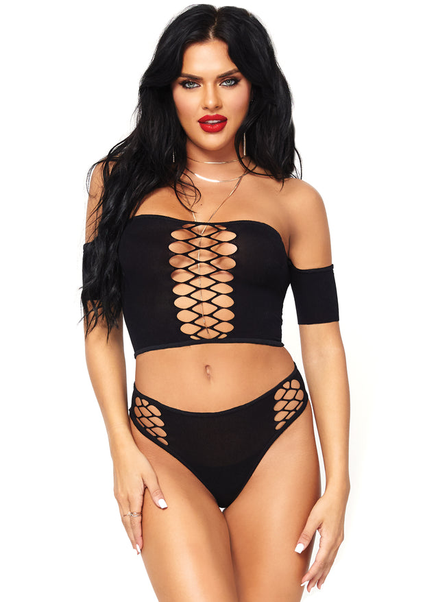 Rock Star Opaque Crop Top With Net Detail & Matching Thong - Layla Undercover Lingerie